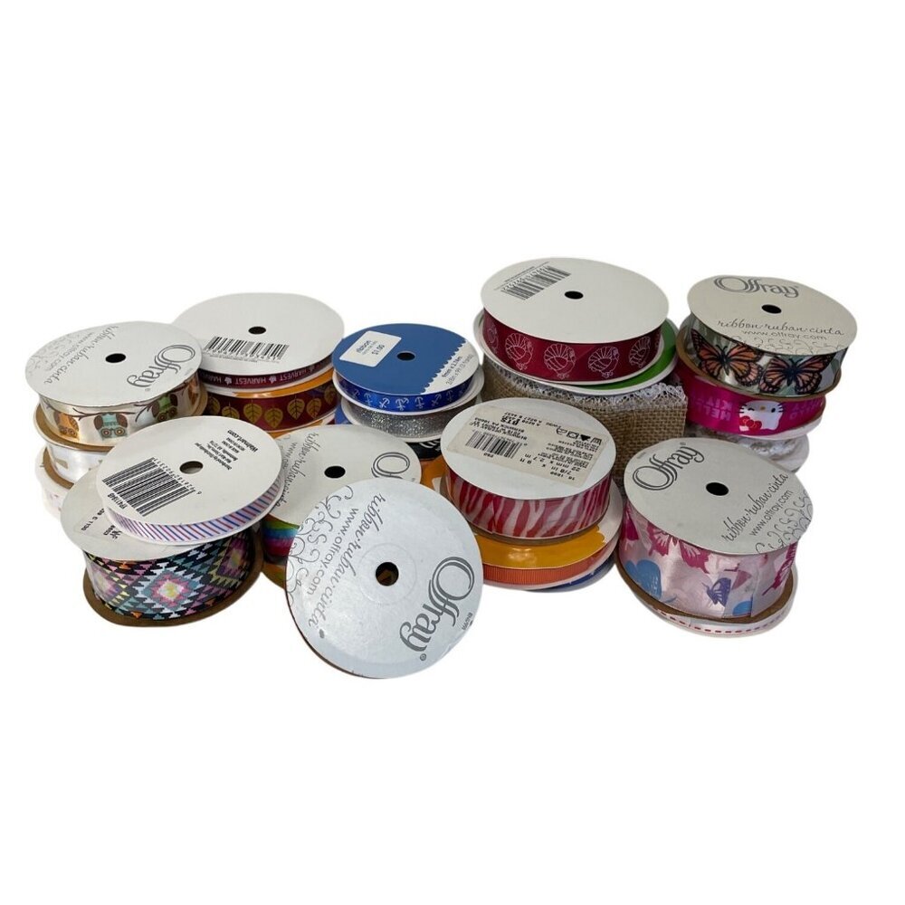 Huge Craft Ribbon Lot Assortment Spools Hello Kitty Burlap Glitter Holiday Mixed